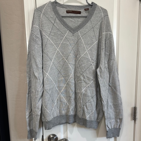 Perry Ellis w Gray V-Neck Sweater with Diamond Pattern XXL / A13 - Picture 1 of 4